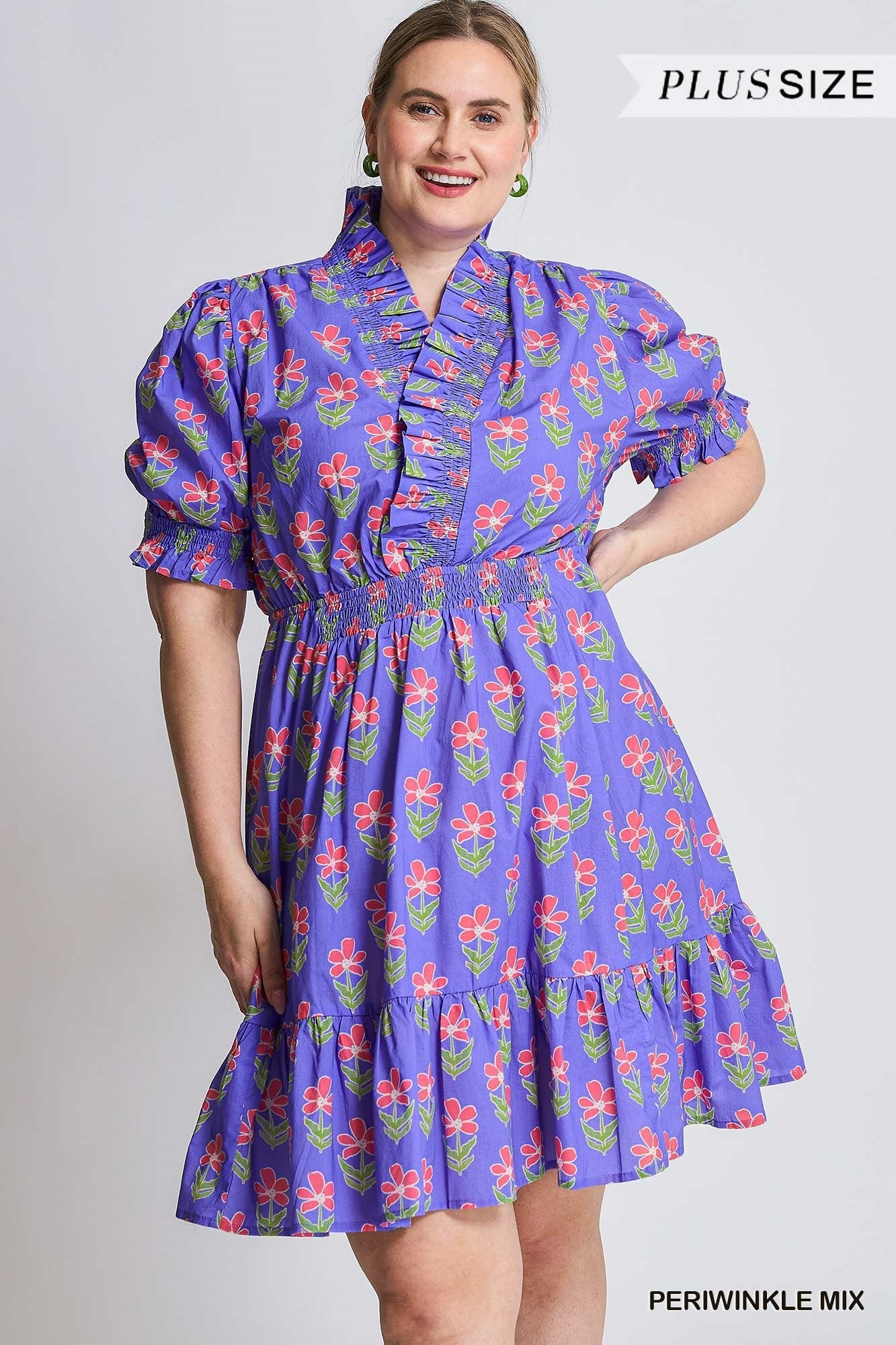Umgee Ruffle Floral Babydoll Dress Plus Size