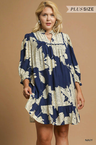 Umgee Floral Tiered Babydoll Dress In Navy PLUS *COMING SOON*