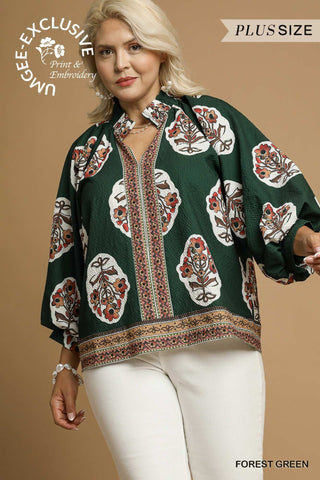 Umgee Boho Floral Tunic Top In Forest Green PLUS Size *COMING SOON*