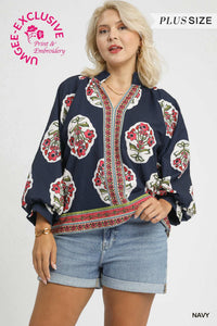 Umgee Boho Floral Tunic Top In Navy PLUS Size *COMING SOON*
