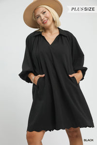 Umgee V Neck Puff Sleeve Dress In Black PLUS Sizes *COMING SOON*