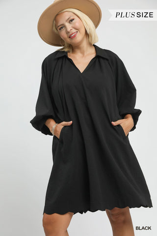 Umgee V Neck Puff Sleeve Dress In Black PLUS Sizes *COMING SOON*
