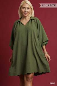 Umgee V Neck Puff Sleeve Dress In Olive PLUS Sizes *COMING SOON*