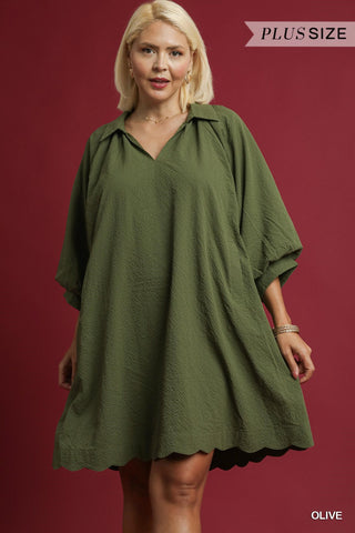 Umgee V Neck Puff Sleeve Dress In Olive PLUS Sizes *COMING SOON*