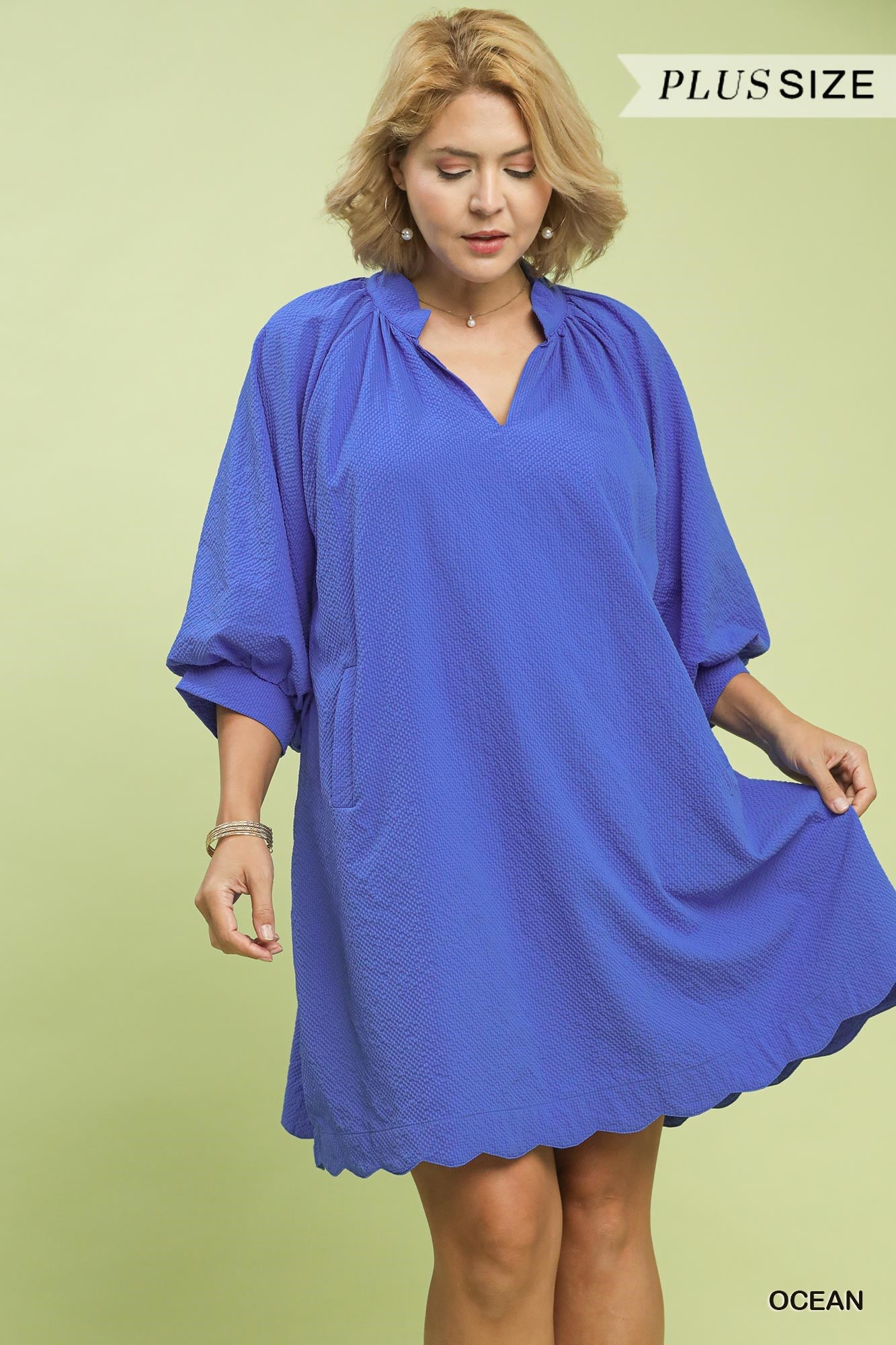 UMGEE Textured Mini Dress In Ocean PLUS Sizes