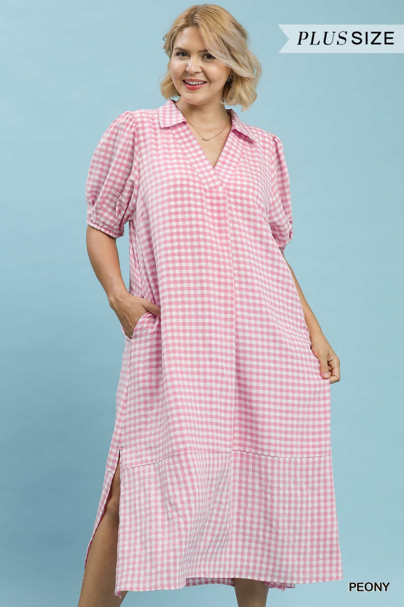 UMGEE Gingham Midi Dress In Peony PLUS Sizes