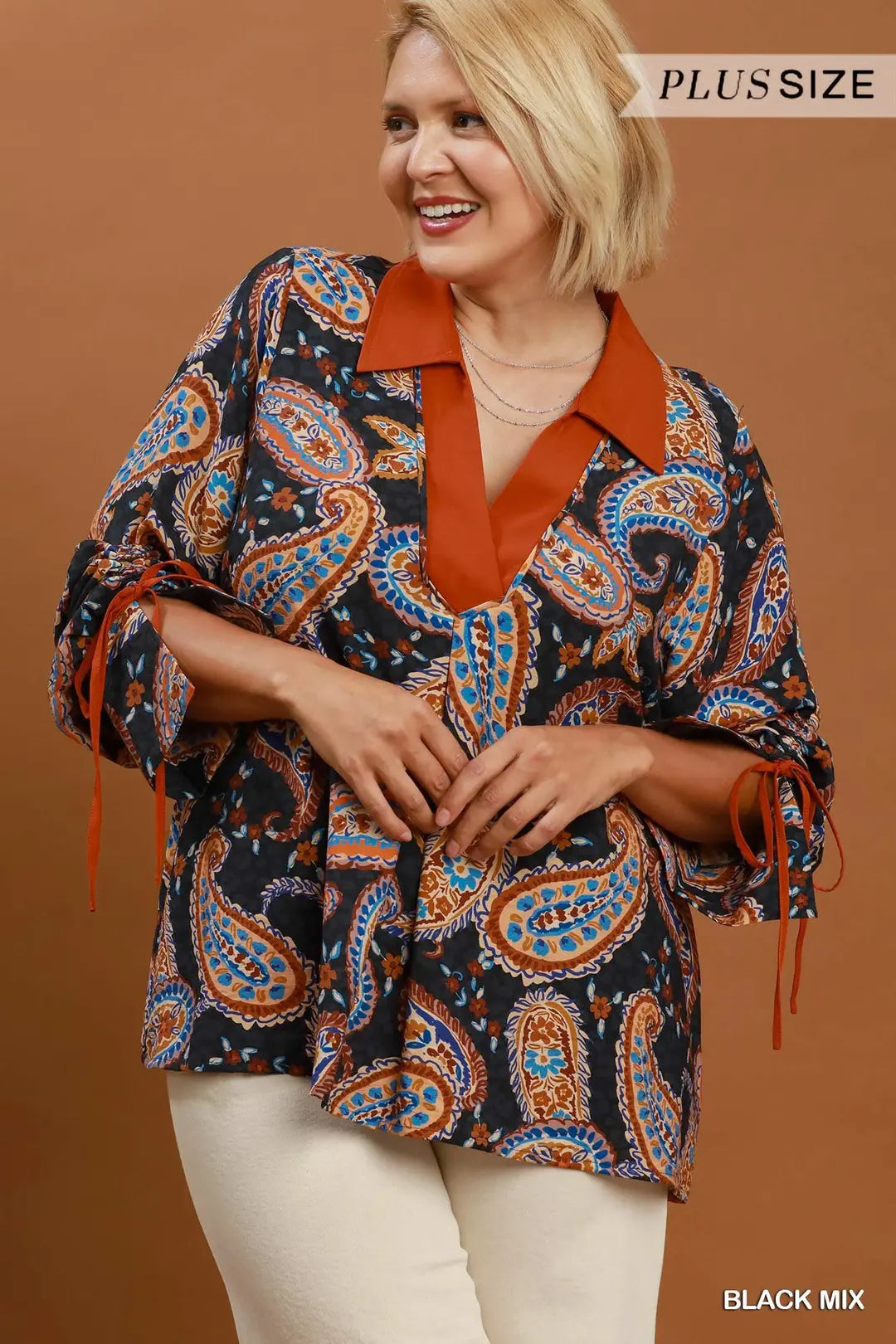 UMGEE Mixed Paisley Print Top In Black PLUS Sizes