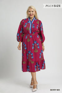 Umgee Floral Midi Dress With Ruffle Trim PLUS Sizes In Berry *COMING SOON*