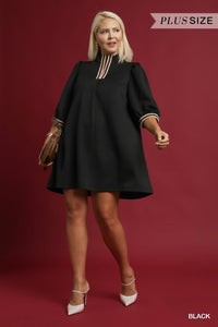 Umgee High Neck Jacquard Mini Dress PLUS Sizes In Black