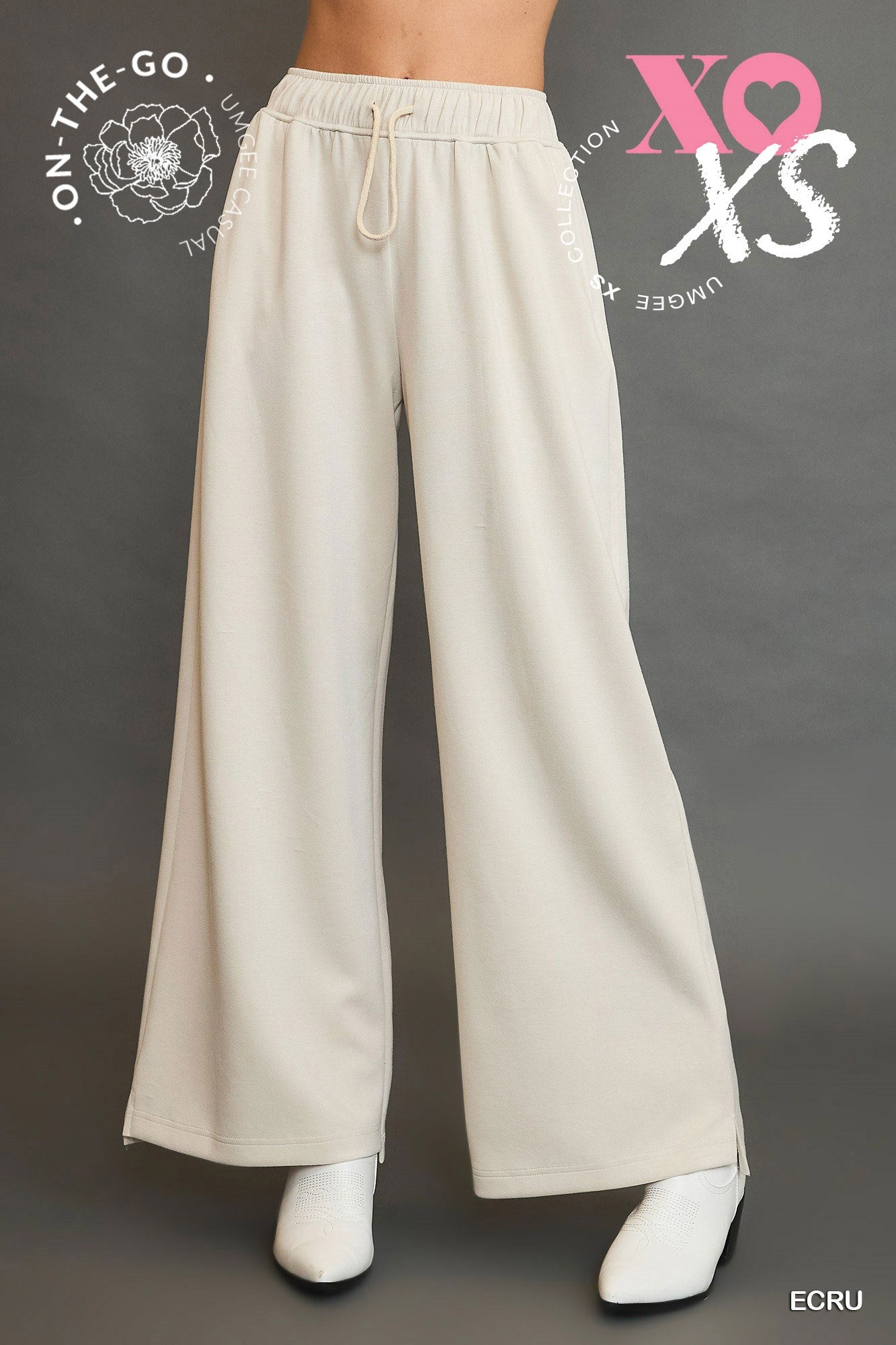 Umgee Luxeknit Pull-On Sweatpants In Ecru