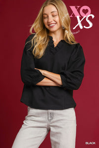 Umgee Luxeknit Ruffle Neck Top In Black *COMING SOON*