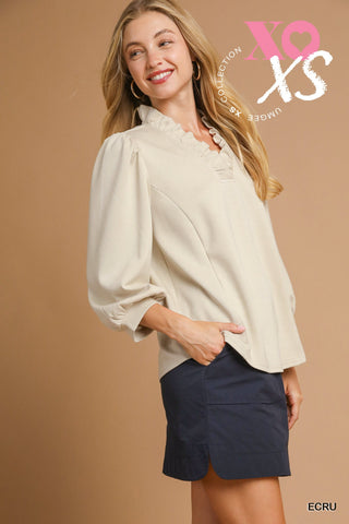 Umgee Luxeknit Ruffle Neck Top In Ecru *COMING SOON*