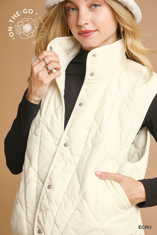 UMGEE Quilted Snap-Front Puffer Vest In Ecru