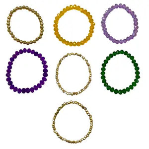 Purple, Green, and Gold Mardi Gras Bracelet - 7 Piece Set