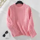 Lily Clothing- Twist Knit Sweater Solid Color Pullover Sweater Pink