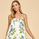 TCEC-Floral Print Adjustable Straps Dress CREAM