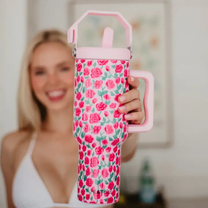 Katydid Whimsical Roses Stainless Steel Tumbler