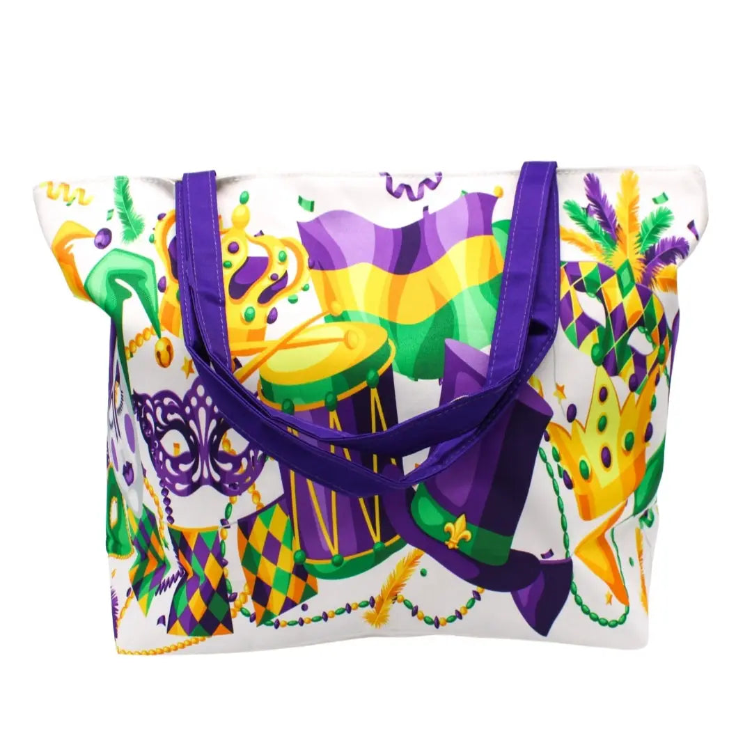 Mardi Gras White Party Tote Bag with Purple Handle (Each)
