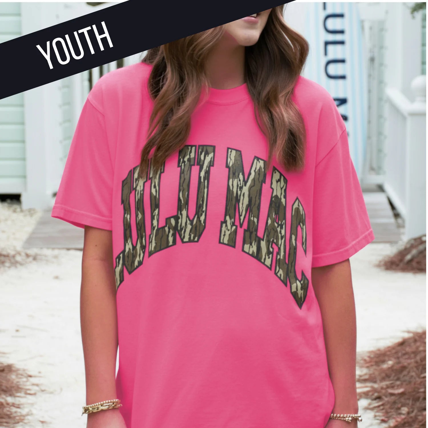 Lulu Mac Mossy Oak Bottomland Neon Pink Youth T-Shirt