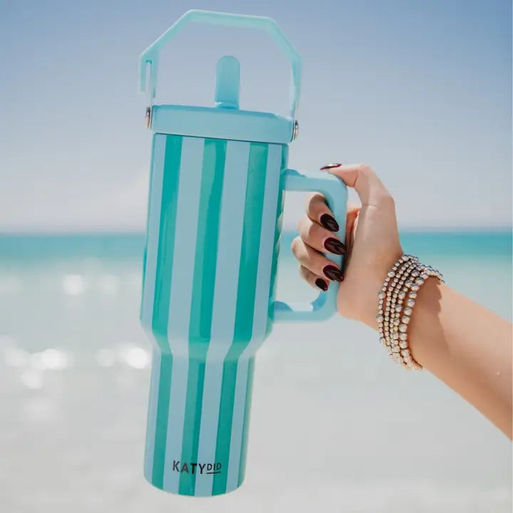 Katydid Aqua and Green Striped 38 oz Cabana Jug Tumbler