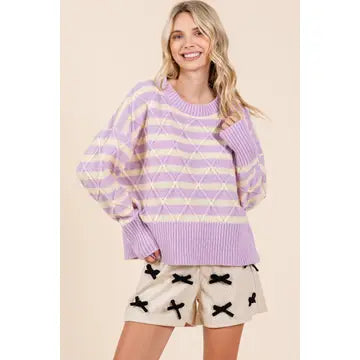 Stripe Argyle Knit Sweater