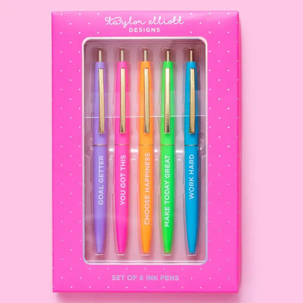 Pen Set - Motivational - Asst Colors - 5 Piece Set