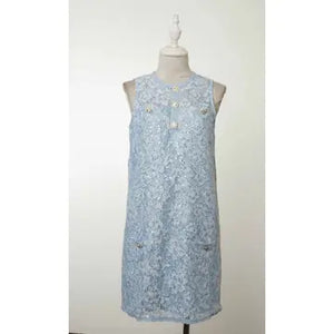 TCEC- Lace Dress with Flower Buttons Baby Blue