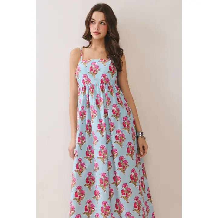 Floral Print Gathered Midi Dress