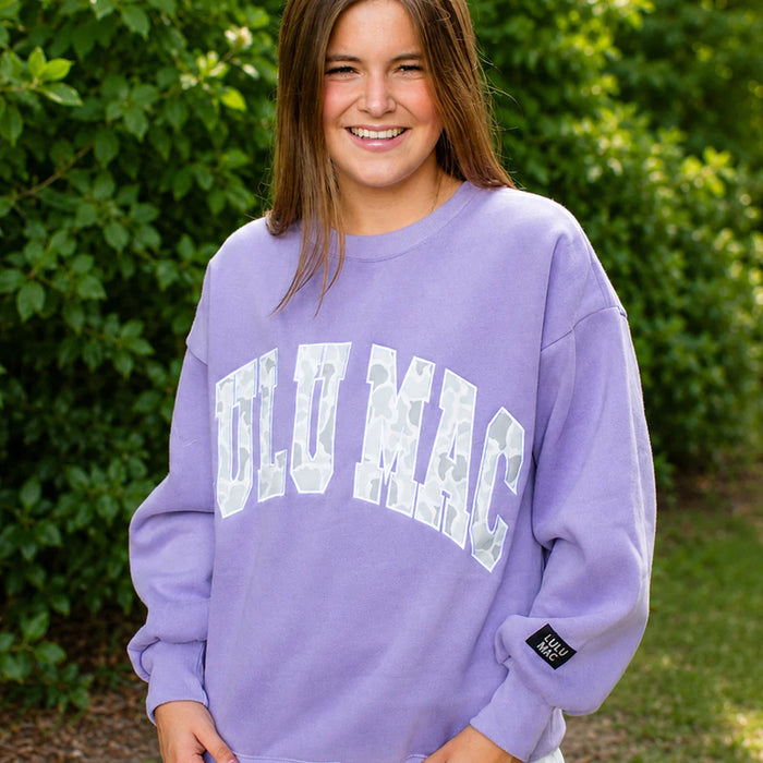 Lavender W/ Camo Text Sweatshirt