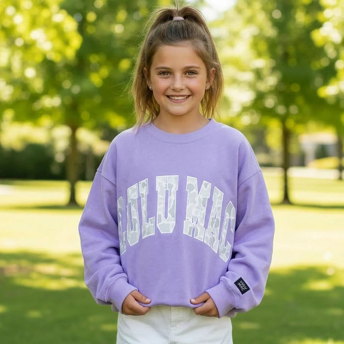 Youth Lavender Camo Text Sweatshirt