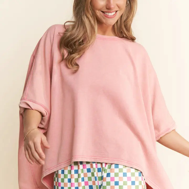 J.NNA- High Quality Mineral Wash Short Sleeve Top Ash Pink