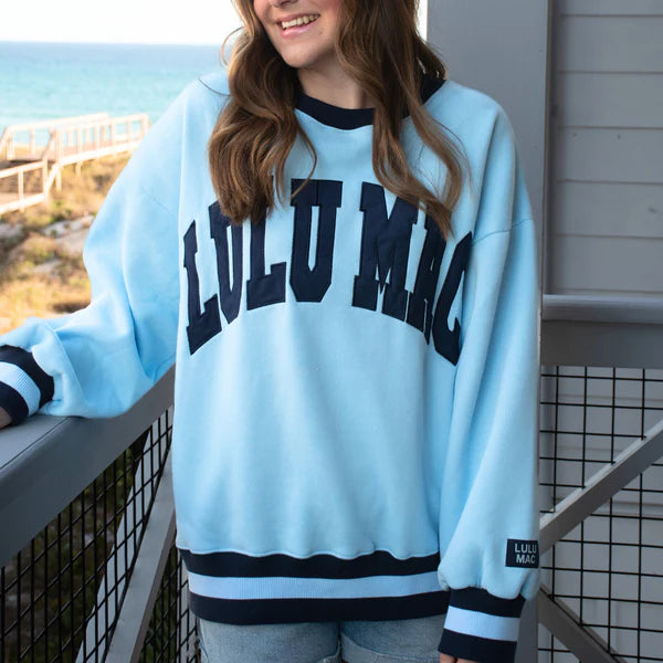 Lulu Mac Adult Light Blue/Navy Stitch Contrast Binding Sweatshirt