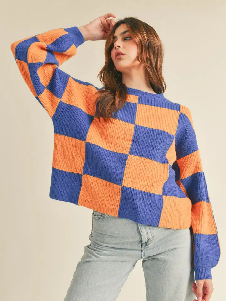 &MERCI Oversized Checkered Pullover Sweater