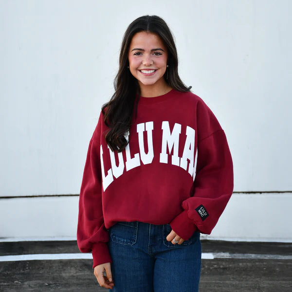 Lulu Mac Cardinal with White Puff Lettering Sweatshirt