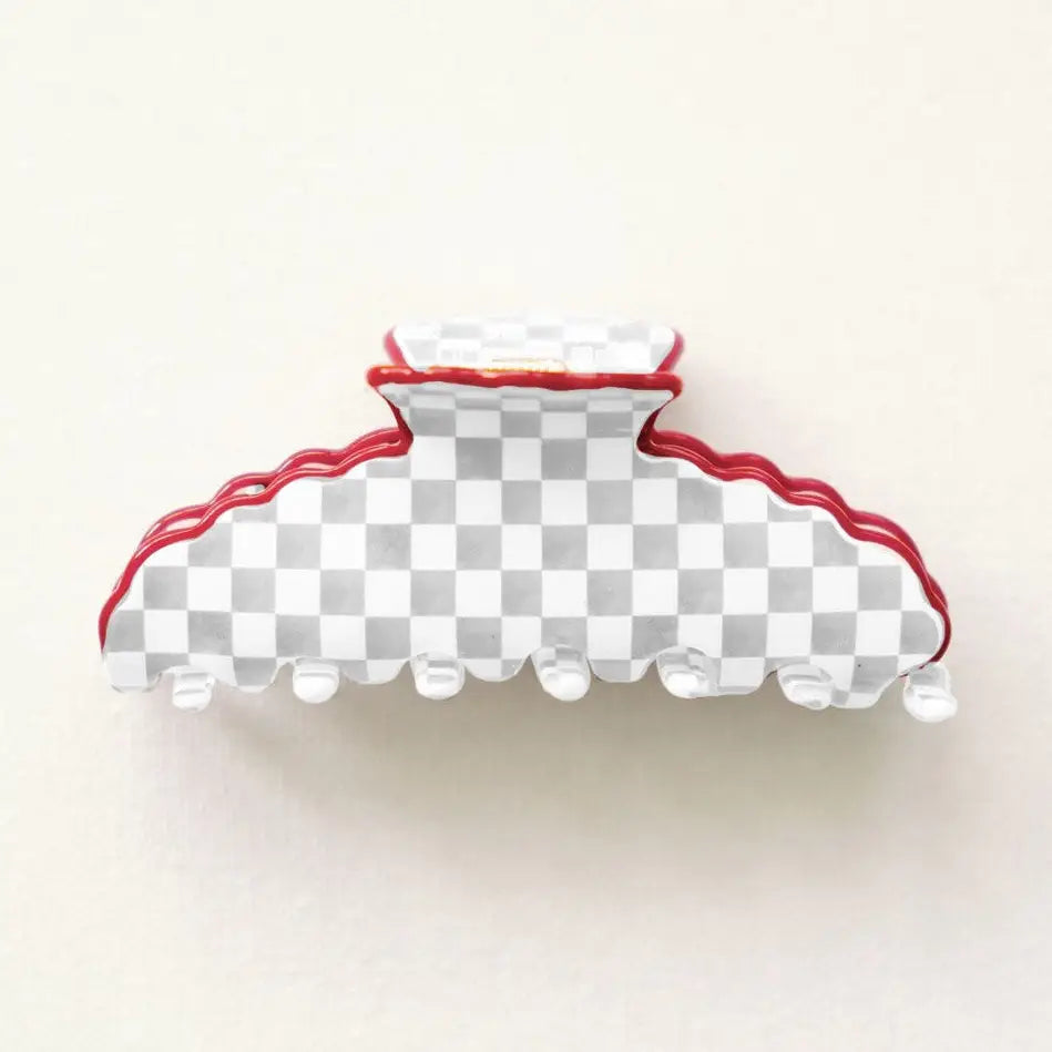 Gray and White Scalloped Claw Clip