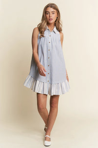 Button Down A Lined Striped Mini Dress In Blue *COMING SOON*