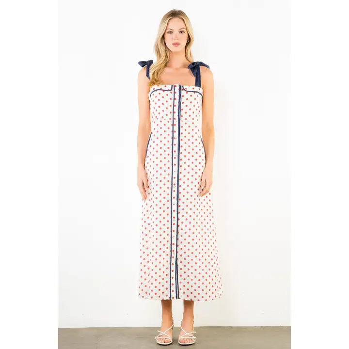 THML- Polkadot Dress with Shoulder Strap Tie