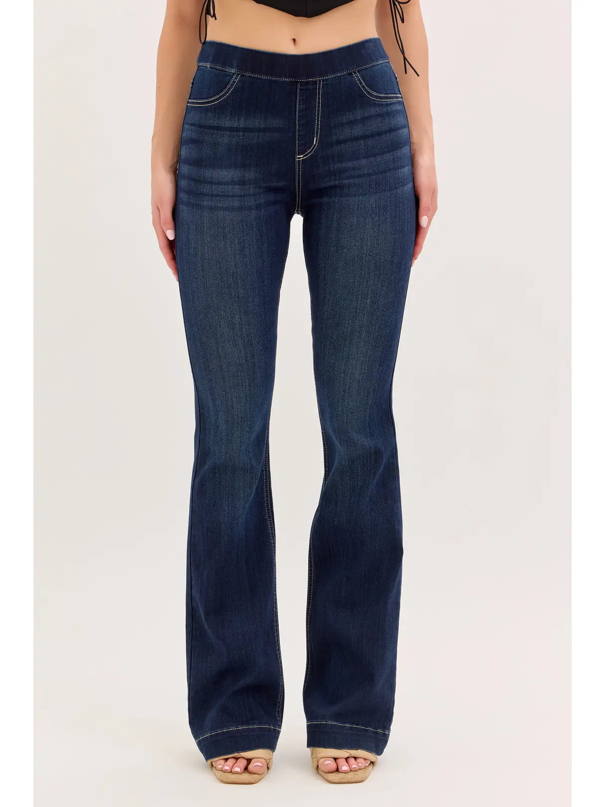 High Rise Dark Pull On Flare Jegging