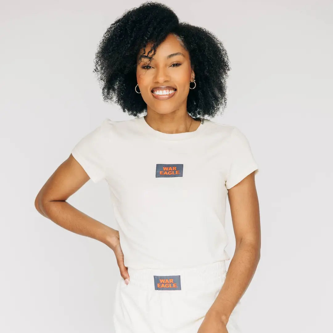 Ribbed Baby Tee War Eagle Woven Label | Bone