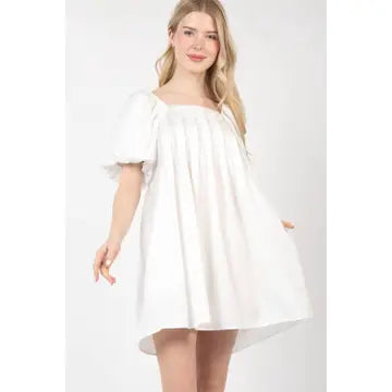 Very J- Puff Sleeve Pleated Spring Mini Dress