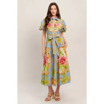 Floral Wasit Tie Collared Midi Dress