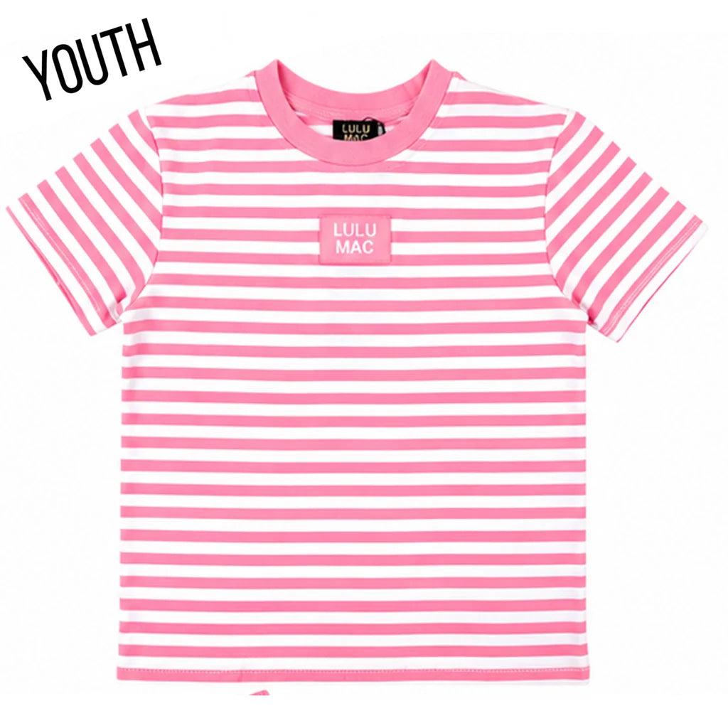 Stripe Patch Youth Baby Doll Top Neon Pink