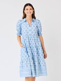 Mary Square- Molly Dress Sunshower Flora Blue