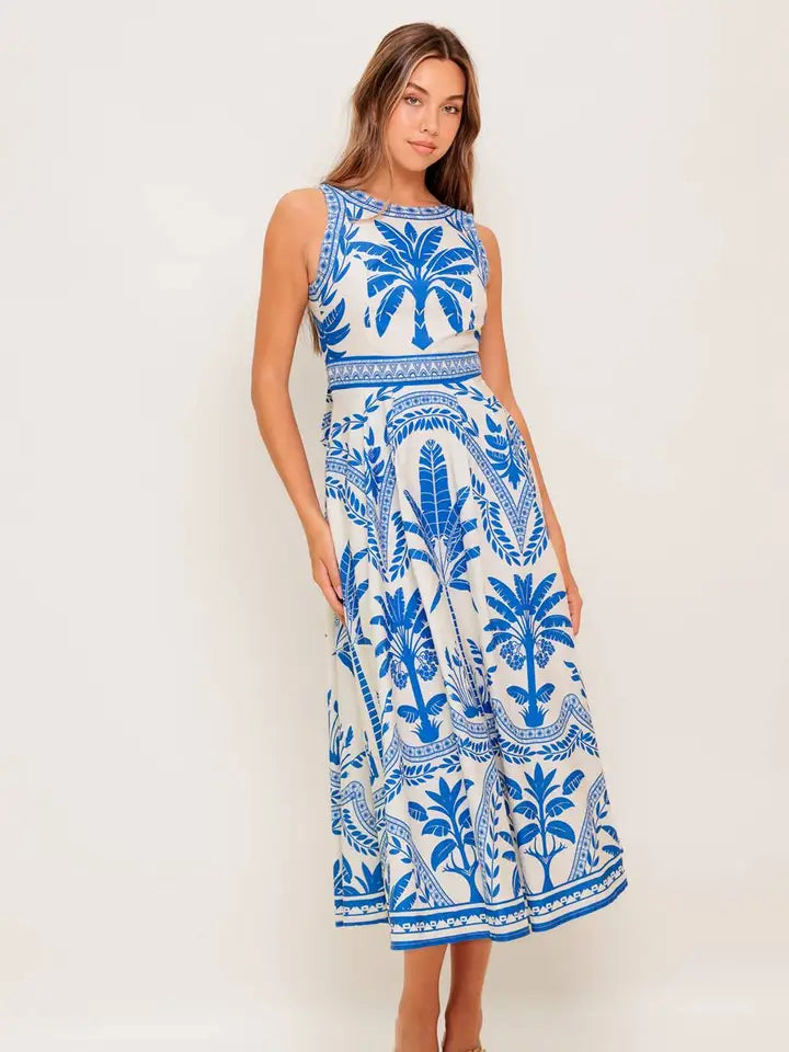 FLYING TOMATO A Coastal Blue Midi Dress