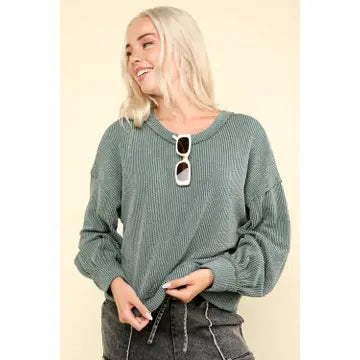 Two Tone Otto Ribbed Oversized Soft Comfy Knit Top