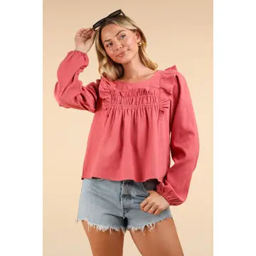 Casual Ruffle Shoulder Woven Blouse Top