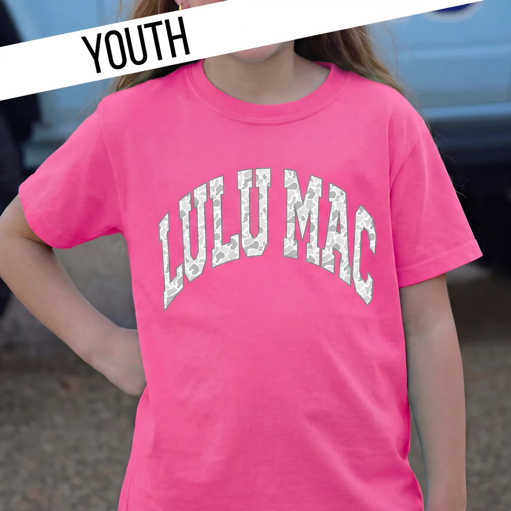 Youth Camo Neon Pink Comfort Colors Tee