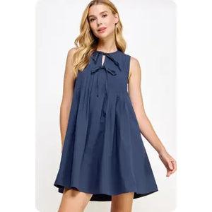 Strut & Bolt- Pintuck Tie Detail Poplin Mini Dress Navy