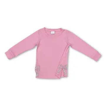 Yawoo Garments- Pink Cotton Long Sleeves Floral Bow Embroidery