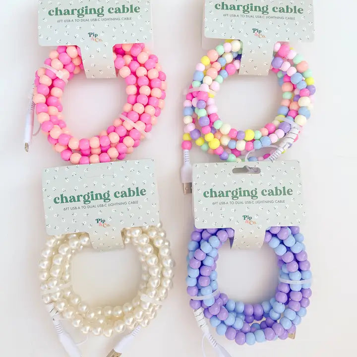 Pip & Co- 6ft Beaded Phone Charger Usb-A & Dual Usb-C